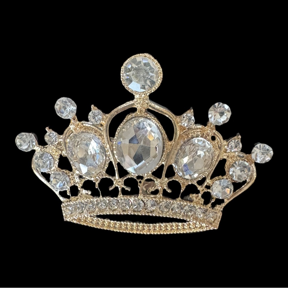 Rhinestone Gold Crown Brooch Pin